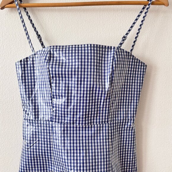 LPA Martina Blue Gingham Vinyl Mini Dress - Picture 4 of 8